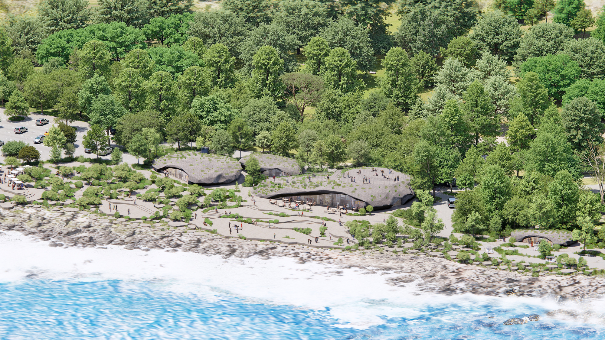 Plano de design do design do MVRDV com instalações turísticas inspiradas em rock para Jialeshui, Taiwan