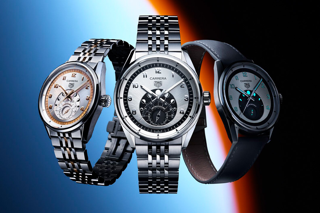 Carrera astrônomo de Tag Heuer, o design dos anos 1960 em uma fase de lua futurista