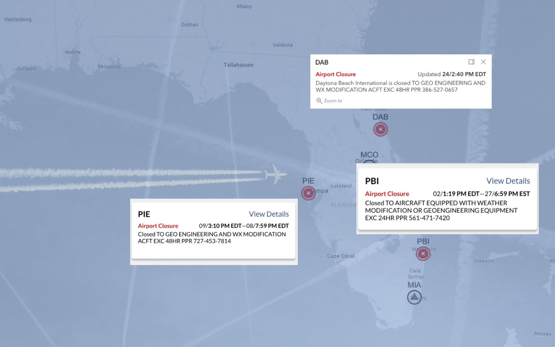 NOTAMs agora proíbem aeronaves de modificação climática