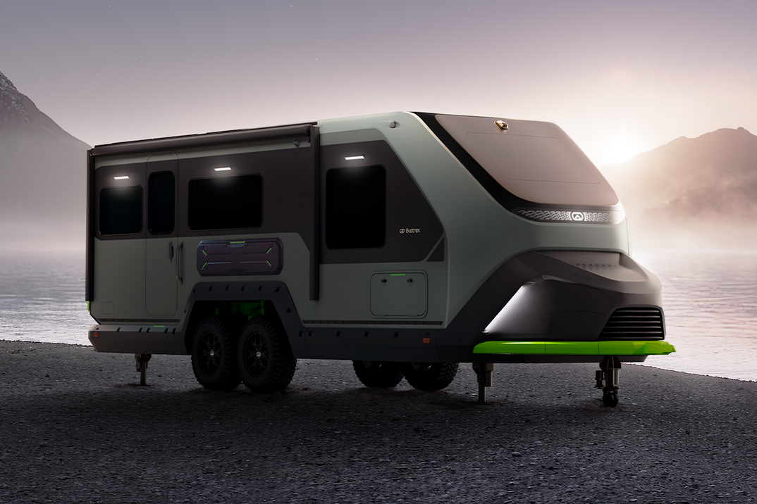 O trailer híbrido da Evotrex usa bateria e gás para se alimentar por uma semana fora da rede