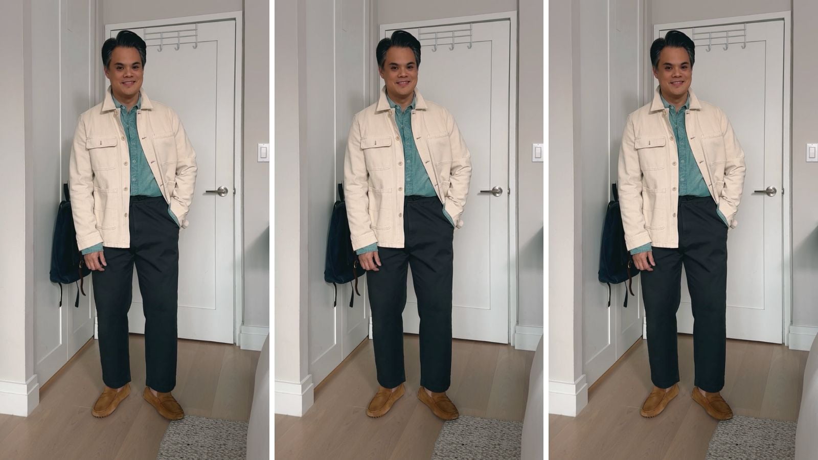 Uma roupa masculina de inverno WFH que sempre fica bem